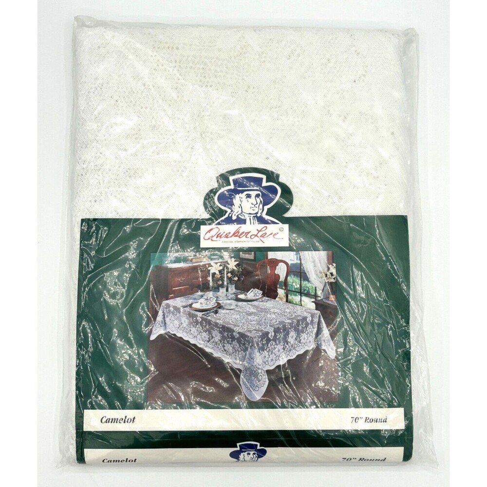 Quaker Lace 70" Round Lace Tablecloth Camelot Floral #44421 White NWT USA Made‎